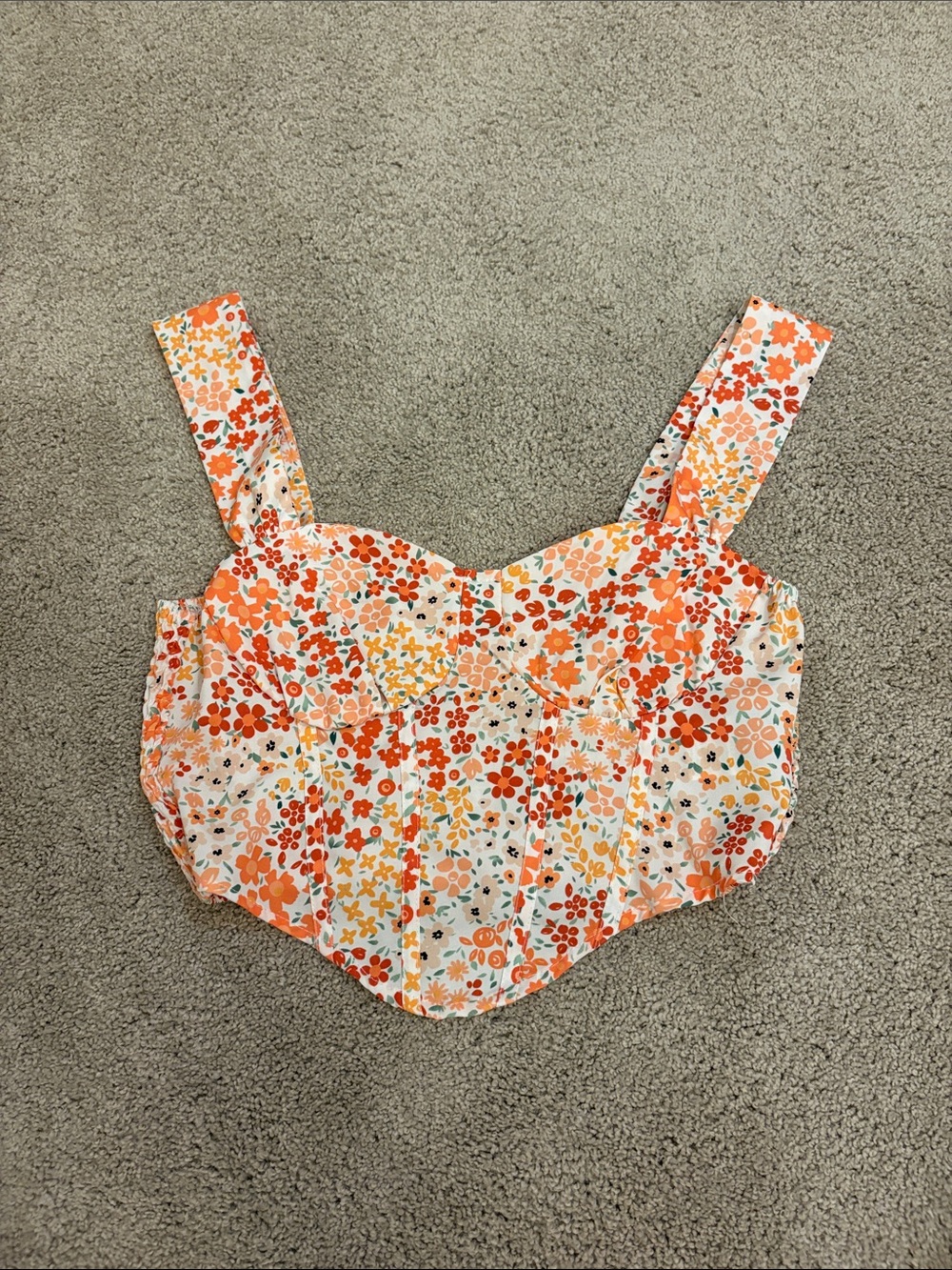 SHEIN Orange Floral Sweetheart Camisole